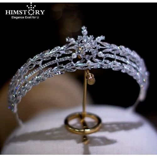 HIMSTORY Stunning Clear Crystal Wedding Tiaras Crowns Elagance Headbands Evening Hairbands Brides Hair Accessories Prom Jewelry