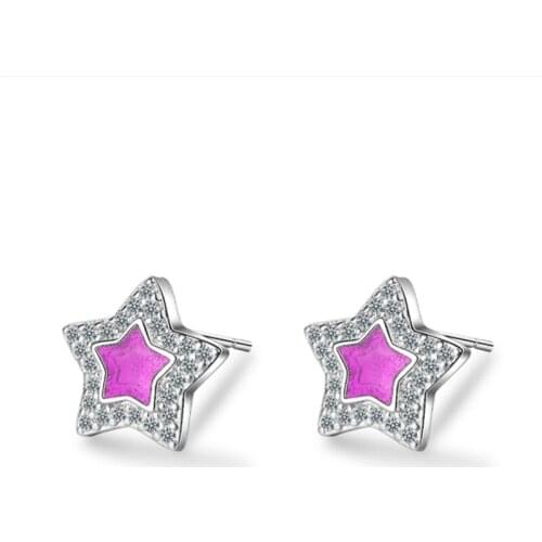 Korean version of the romantic fashion sweet five-pointed star crystal temperament simple silver plated stud earrings WE015