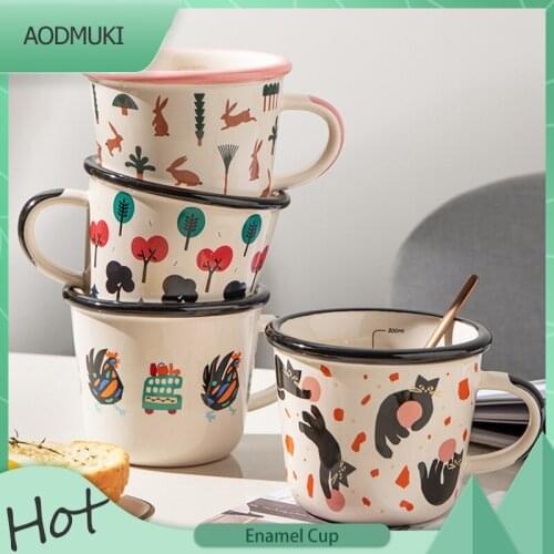 320Ml Cute Animal Pattern Mug with Scale Home Breakfast Milk Coffee Mug Ceramics Small Water Cup Enamel Cup Afternoon Tea Cup