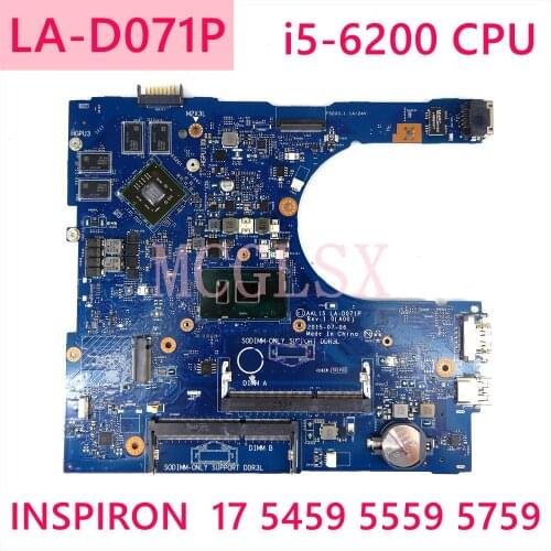 CN-0T66WJ 0T66WJ T66WJ FOR Dell Inspiron 17 5459 5559 5759 Laptop Motherboard AAL15 LA-D071P SR2EY i5-6200U mainboard