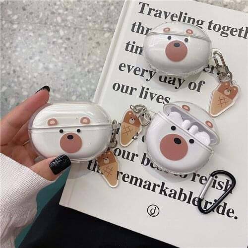 Cute Ice Cream Bear Pendant Transparent Wireless Bluetooth Headset Soft Cover for Huawei Freebuds 3 Pro 4i Earphone Protective