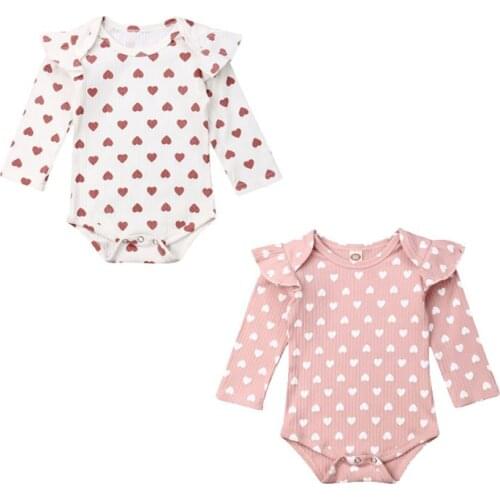 Cute Newborn Infant Baby Girl Heart Pattern Bodysuit Jumpsuit Ruffle Long Sleeve Playsuit Sunsuit Autumn Kids Girls Outfit 0-18M