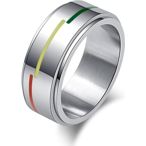MIQIAO Stainless Steel Titanium Rotatable Spinning LGBT Rainbow Gay Lesbian Rings for Men Women Couple Friends Gift Jewelry Anel