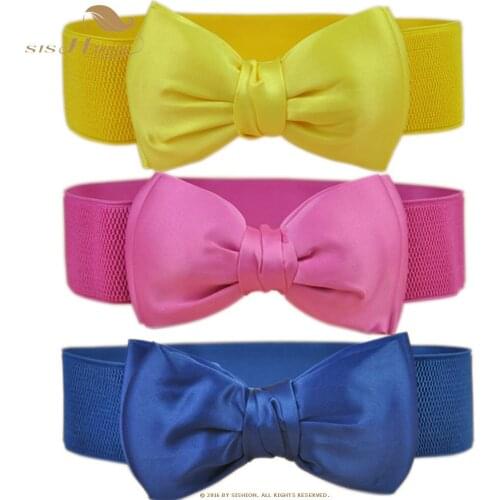 SISHION Fashion Women Belt with Bow B3054 Candy Color Black White Red Yellow Blue Rose Elastic Corset Waist Belt cintura donna