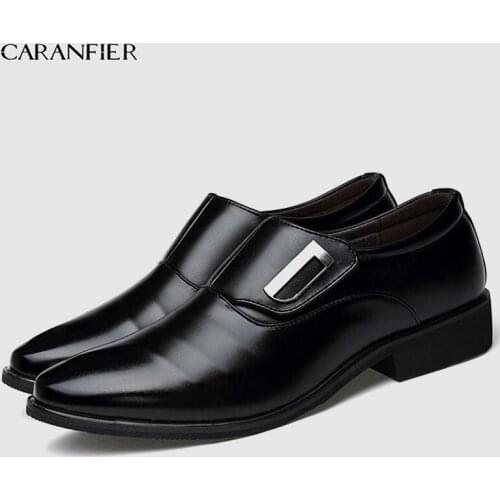 CARANFIER Mens Shoes PU Leather Oxford Shoes Man Flat Shoes Brand High Quality Business Pointed Toe Men Leisure Shoes New Style