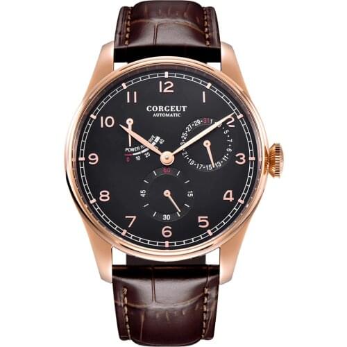 42mm Corgeut Mens Watch Fashtion Seagull Automatic Mechanical Watches Power Reserve Date Waterproof 316L Stainless Steel