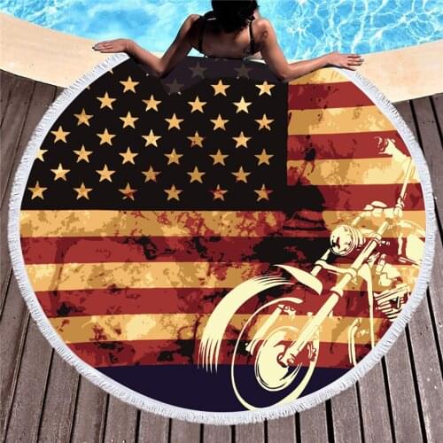 United States America Federal USA Flag Beach Bath Towel Round Blanket Seaside Yoga Carpet Picnic Mat Absorbent Cover Cloak