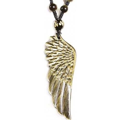 Black Gold Obsidian Natural Stone Pendants Angel wings Pendant Necklace Lucky For Men Women Jewelry Wholesale JoursNeige