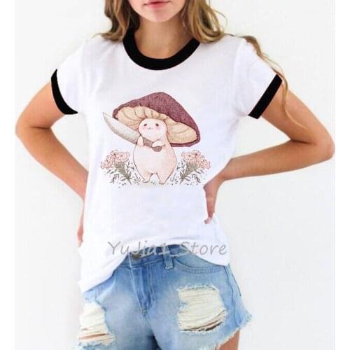 Let Me See What You Have Little Mushroom Print Tshirt WomenS Clothing 2021 Funny T-Shirt Femme Harajuku Shirt Summer Tops Tee