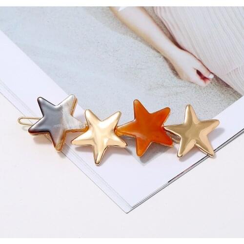 Gold Plated Stainless Steel And Acrylic Pentagram Shape Star Girl Women Hairpin