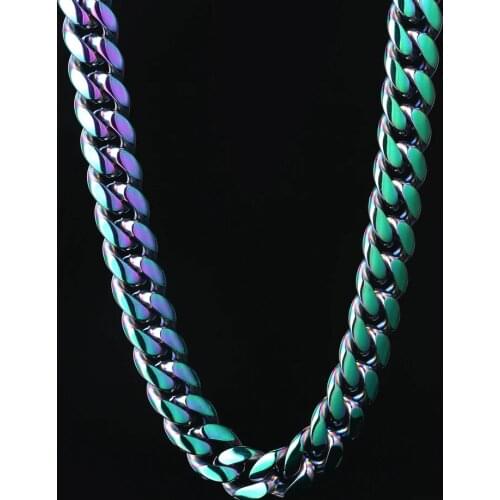 Rainbow Miami Cuban Link Chain hiphop stainless steel cuban chain jewelry hip hop cuban link chain necklace