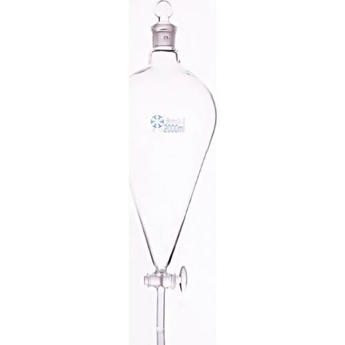 Separatory funnel pear shape,with ground-in glass stopper and stopcock.Capacity 2000ml,glass switch valve