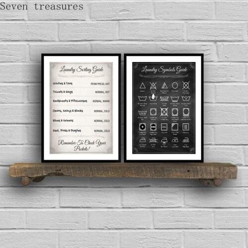 Laundry Sorting Guide Canvas Art Print and Poster , Laundry Symbols Guide Canvas Wall Picture Laundry Room Art DecorPainting