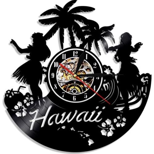 1Piece USA Hawaii Vinyl Record Wall Clock Summer Time Hawaii Cityscape Wall Art Decor Time Clock Handmade Craft Travel Gifts