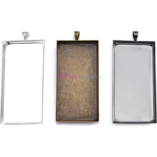10pcs Fit 25*50mm Glass Cabochon Setting Rectangle Bezel Copper Spacer Blank Pendants Tray Base Jewelry Findings Components