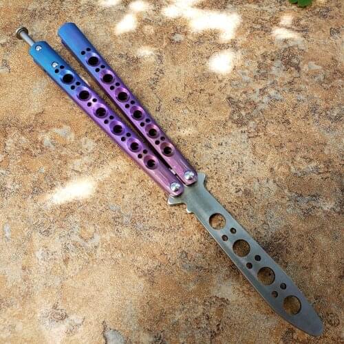 Theone Most Classic Butterfly In Knife BM40 Trainer Knife Purple Gradient Colorful T4 Titanium Handle 440C Blade Bushing System