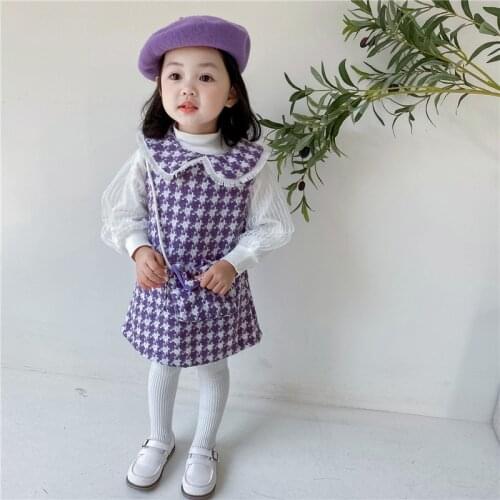 2021 spring Korean girls' retro fragrance bottomed shirt + vest skirt 2-piece set baby girl clothes