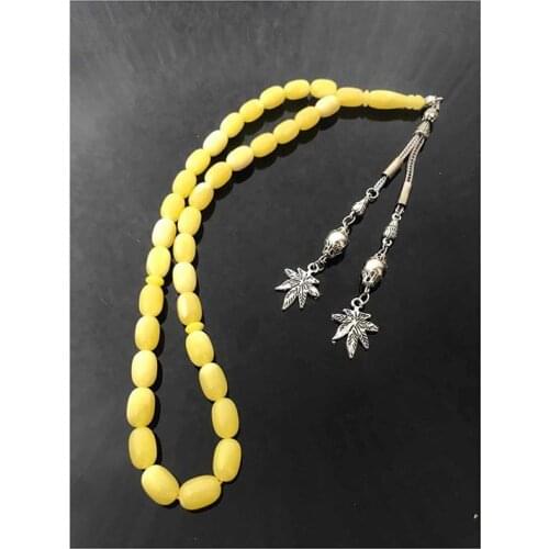 Pres Amber Prayer Beads Round Yellow Color Metal Tassels Amber Muslim Rosary Zikr Ottoman Prayer Beads Handwork