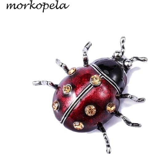 Morkopela Ladybugs Enamel Pin Vintage Rhinestone Insect Brooch JewelryMetal Brooches For Women Men Banquet Party Clothes Pins