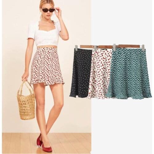 Women White High Waist Slim Thin Sexy Line Skirts Dots Witty Sweet Temperament Mini Skirt Green 2021 Summer Female Streetwear