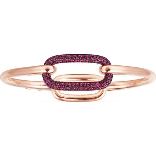 SLJELY High Quality Rose Gold Color Solid 925 Sterling Silver Burgundy Red Zirconia Chain Link Bangle Women Rock Fine Bracelet