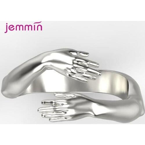 New Fashion 100% 925 Sterling Silver 2 Colors Wedding Rings For Women Embrace Pattern Opening Adjustable Finger Rings Jewelry