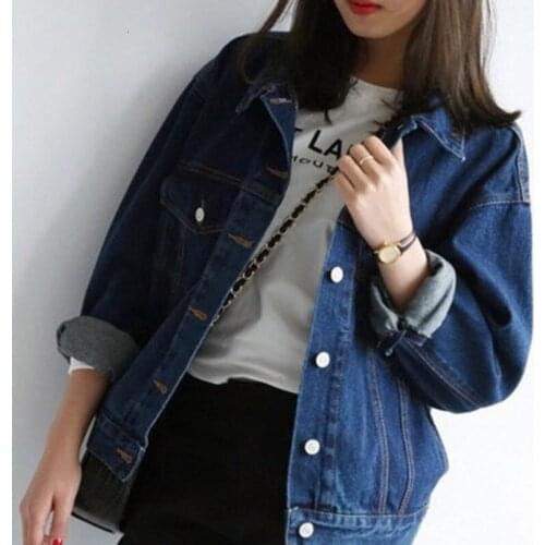 #1103 Harajuku Casual Loose Denim Jacket Coat Women Autumn Cotton Blue Jean Jackets Coats Female Single Breasted Tops Girls