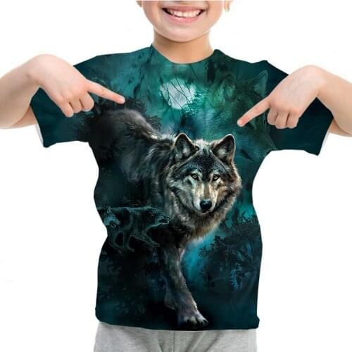 2021 New ! Summer Kids T-shirts Animals 3D Print T-shirt Wolf T shirts Boys Girls Short Sleeve Tshirt Camiseta Children Clothes