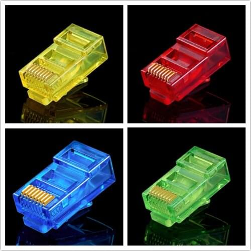 50PCS/BOX Color Cat5e RJ45 Connector 8P8C Modular Ethernet Cable Head RJ45 Plug Gold-plated Cat5e Crimp Network RJ45 Connector