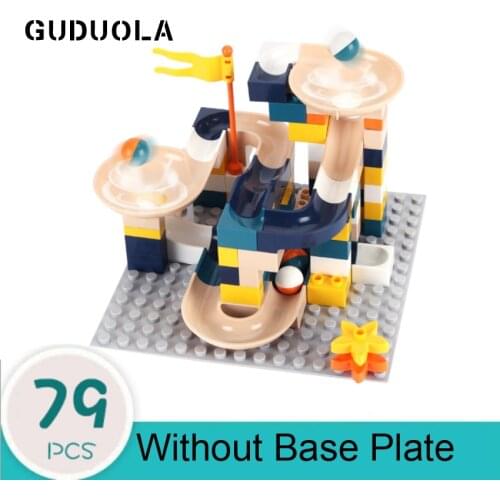79pcs New Duplo Blocks Marble Race Run Maze Ball Track Bricks Funnel Slide Building Block for Kids Educational toys send Sticker