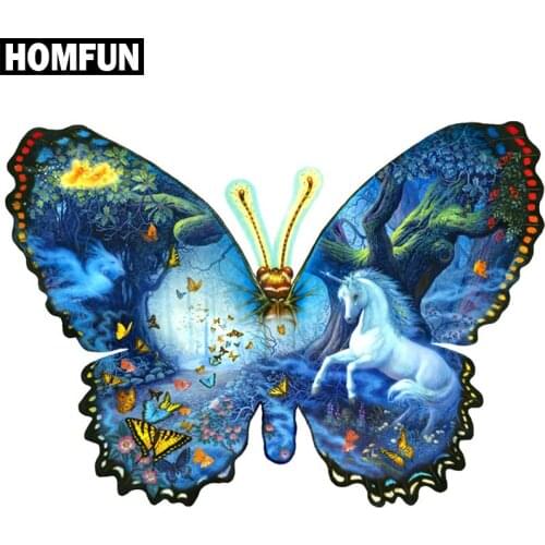 HOMFUN Full Square/Round Drill 5D DIY Diamond Painting "Butterfly & Unicorn" 3D Embroidery Cross Stitch 5D Decor Gift A00713