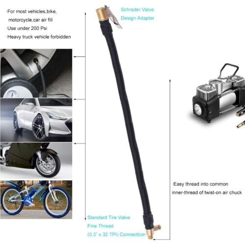 Car Air Rubber Hose Tire Inflator Hose Inflator Press-on Tube Suitable for Standard Fine Thread 0.305" x32TPI Air Compressor Pum