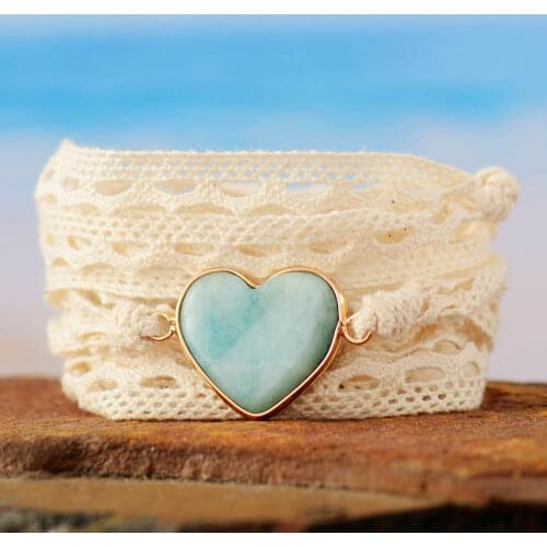 Bohemian Wrap Bracelet Amazonite Heart Shape Friendship Lace Bracelets Women Vegan Jewelry Unique Sister Gifts Dropshipping