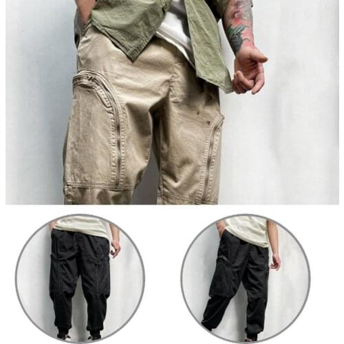 Long Stylish Solid Color Men Trousers Elastic Waist Cargo Pants Solid Color for Spring