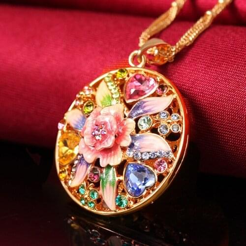 Cloisonne autumn/winter fashion latest 24 k gold sweater chain wholesale high-grade set auger peach heart long necklace