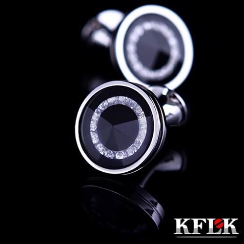 KFLK 2020 Luxury HOT shirt cufflink for mens gift Brand cuff buttons Crystal cuff link High Quality Black abotoaduras Jewelry