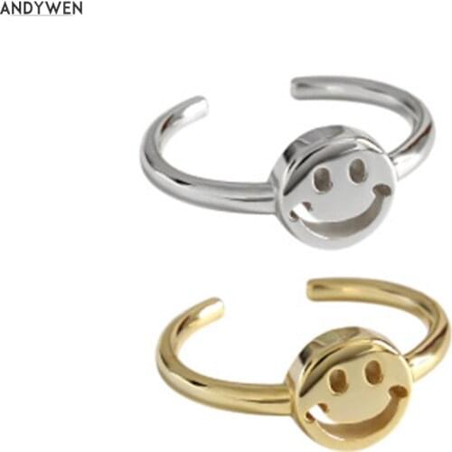 ANDYWEN 925 Sterling Silver Smile Adjustable Rings New Arrivals 2020 Rock Punk Slim Simple Luxury Women Party Statment Jewelry