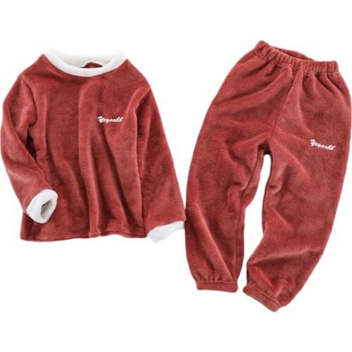 2020 Autumn Winter Boys' Pajamas Suit Winter Fleece Sleepwear for Girl New Children Plus Velvet Nightwear Christmas Homewear 3-8