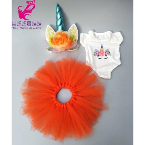 18 inch doll clothes set for 43cm Baby doll unicorn headband tutu dress doll dress for 18" doll clothes kids gifts