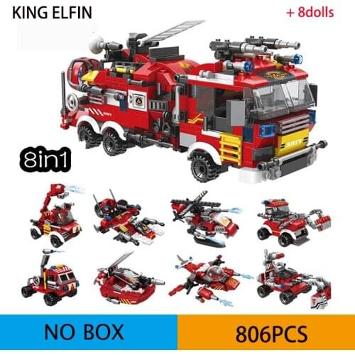 NO BOX City Fire Rescue Team 8-in-1 Fire Alarm Ladder Water Jet Assembled Building Blocks Minifigure Childrens Toys 806PCS