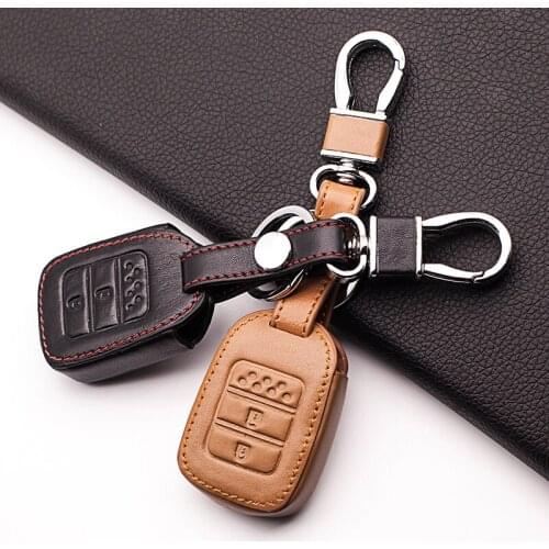Leather Car Key Cover for Honda 2013 2014 Accord Civic Pilot CRV HRV EX EXL Keychain 3 buttons leather car remote key case shell