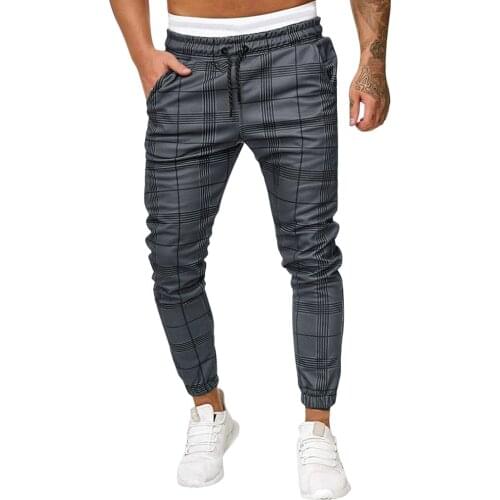 Mens Long Casual Sport Pants Slim Fit Plaid Trousers Gym Running Joggers Sweatpants Fashion Elastic Waist Outwear