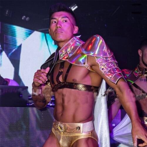 Symphony Technology Gogo Costume Men Shoulder Armor Vintage Gothic Cosplay Harness Pauldrons Pole Dance Festival Clothing XS2572