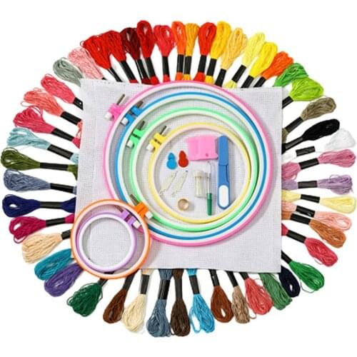 Cross Stitch Hand Embroidery Kit With Instructions, 50/100 Colors Threads Tools