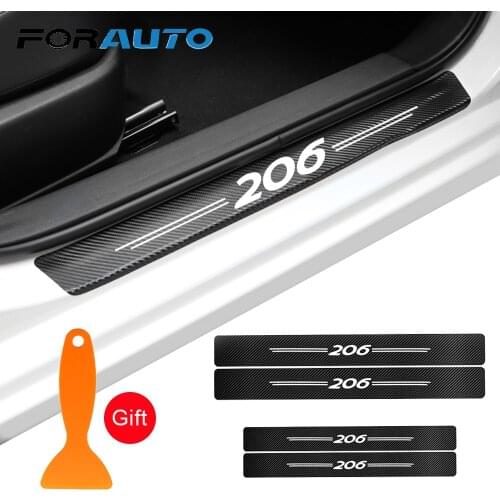 FORAUTO 4PCS Car Door Sill Scuff Plate Anti-scratch Sticker Protector Decor Strip Carbon Fiber For Peugeot 307 206 308 408