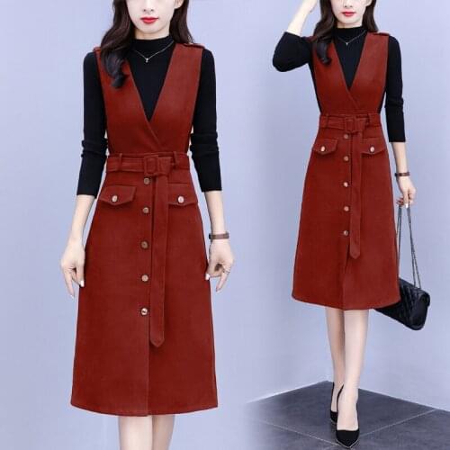 New Autumn Winter Women Woolen Vest Dress Elegant Female Office Dresses Fashion Sexy V-neck Sleeveless Wool Vest Dress
