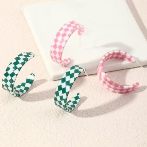 New Hong Kong Style Geometric Lattice Earrings Acrylic Popular C-Shaped Earrings Female Japanese and Korean Trend Earrings