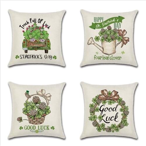 New Saint Patricks Four-Leaf Clover Wreath Basket Cushion Cover Linen Throw Pillow Case Sofa Car Waist Pillowcases Home Decor
