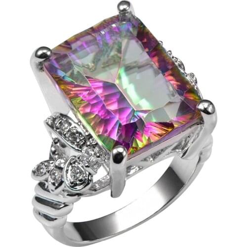 Huge Rose Rainbow Crystal Zircon 925 Sterling Silver Ring Factory Price For Women and Men Size 6 7 8 9 10 11 F1507