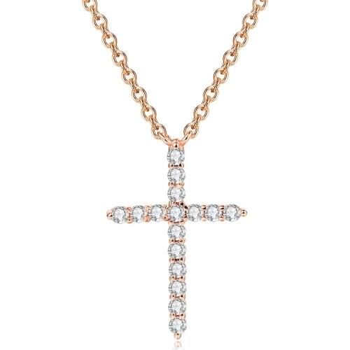 Cross Pendant Necklaces For Women $ Men Simple Zircon Rose Gold Color Birthday Gift Fashion Jewelry N002